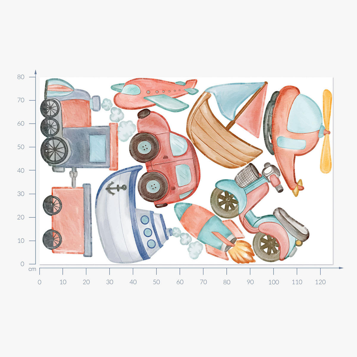 WANDAUFKLEBER 80x126cm - Fahrzeuge als Transportmittel - Multicolor, Kunststoff (80/126/0.1cm) - Wallfluent