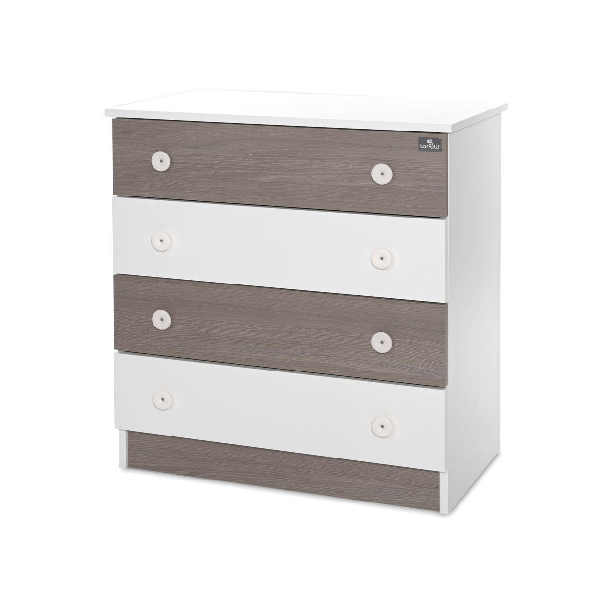 KOMMODE Dresser weiß braun 81 x 50 cm, 4 große Schubladen, Melamin-Spanplatte, Kinderzimmer - Braun, Holzwerkstoff (50/86/81cm) - Lorelli