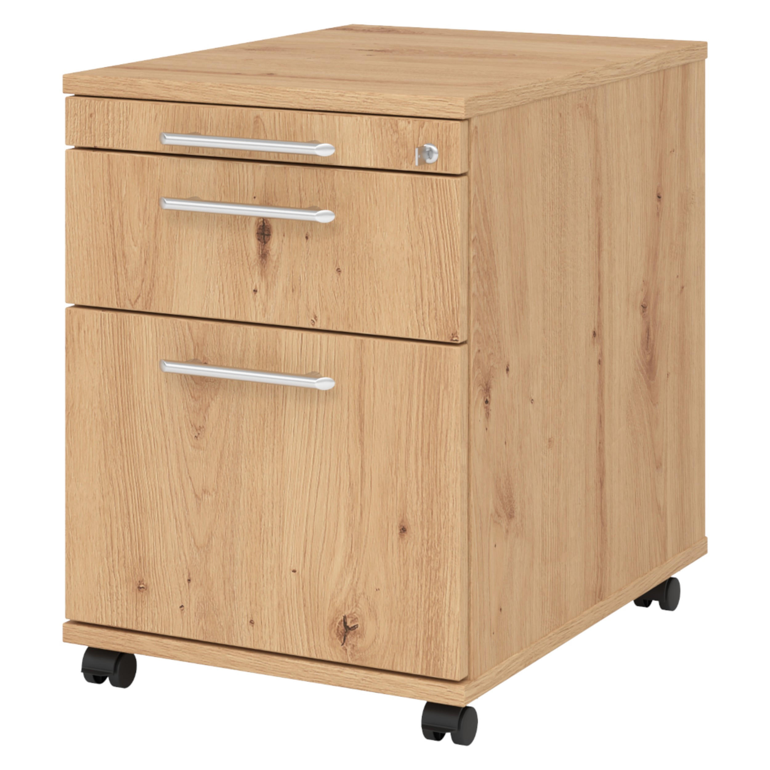 ROLLCONTAINER - mit Hängeregistratur 58/42,8/59 cm in Wildeiche Relinggriff (Kunststoff) - Wildeiche, Holzwerkstoff (42.8/59/58cm) - bümö
