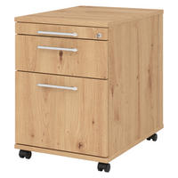 ROLLCONTAINER - mit Hängeregistratur 58/42,8/59 cm in Wildeiche Relinggriff (Kunststoff) - Wildeiche, Holzwerkstoff (42.8/59/58cm) - bümö