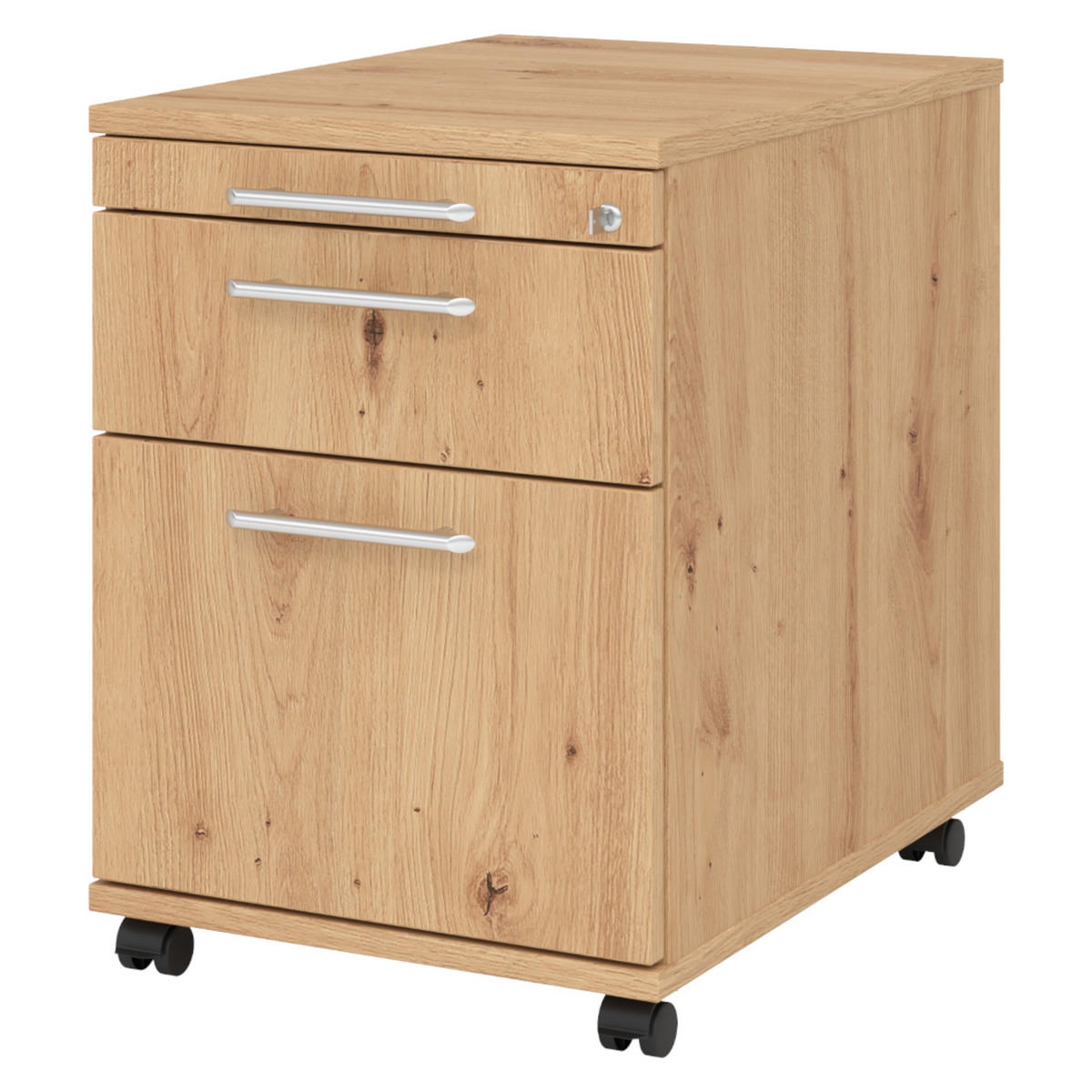 ROLLCONTAINER - mit Hängeregistratur 58/42,8/59 cm in Wildeiche Relinggriff (Kunststoff) - Wildeiche, Holzwerkstoff (42.8/59/58cm) - bümö
