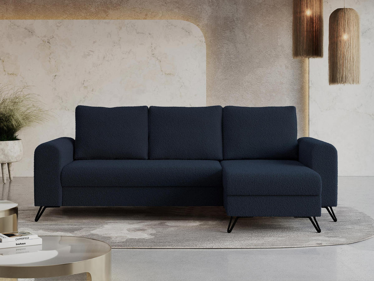 ECKSOFA Hugo Boucle Dunkelblau - Schwarz/Dunkelblau, Textil/Metall (242/140cm) - MKS