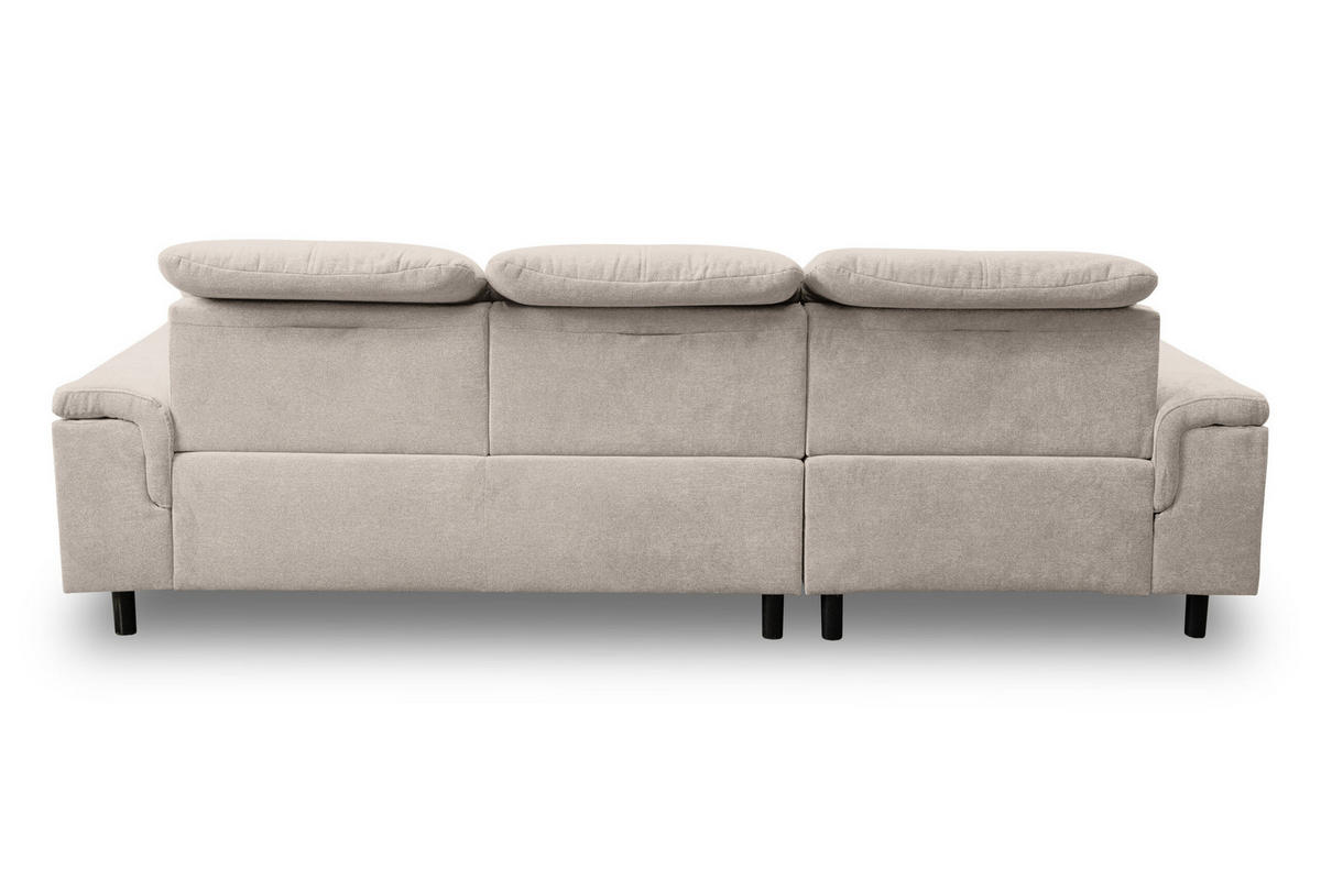 ECKSOFA PANAMA mit Schlaffunktion und Bettkasten, Farbe: Beige, Velourstoff, Ottomane Links - Beige, Textil (270/180cm) - VENASI MÖBEL