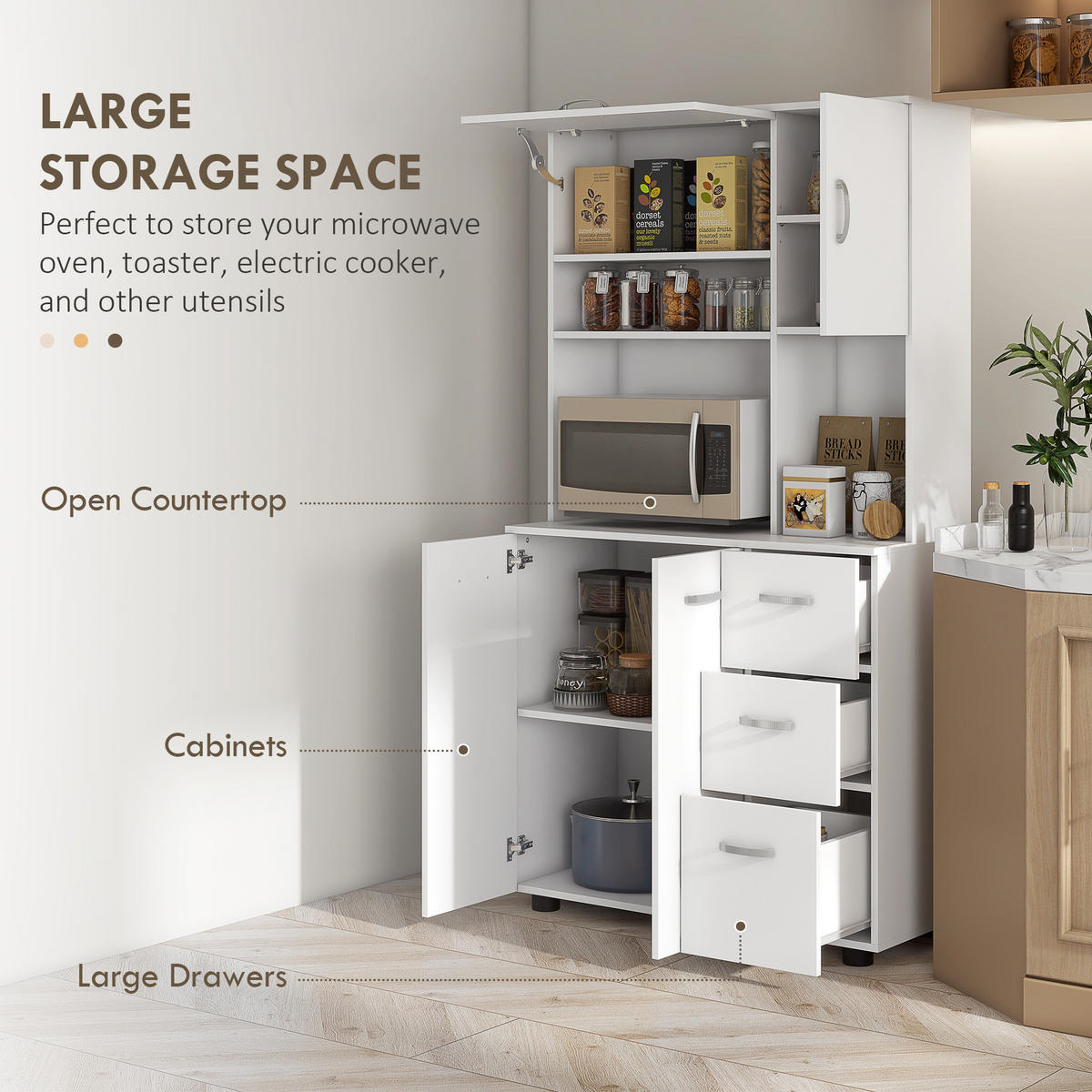 KÜCHENSCHRANK, MDF, Weiß, 89L x 39,5B x 168H cm - Weiß, Holzwerkstoff (39.5/168/89cm) - HOMCOM