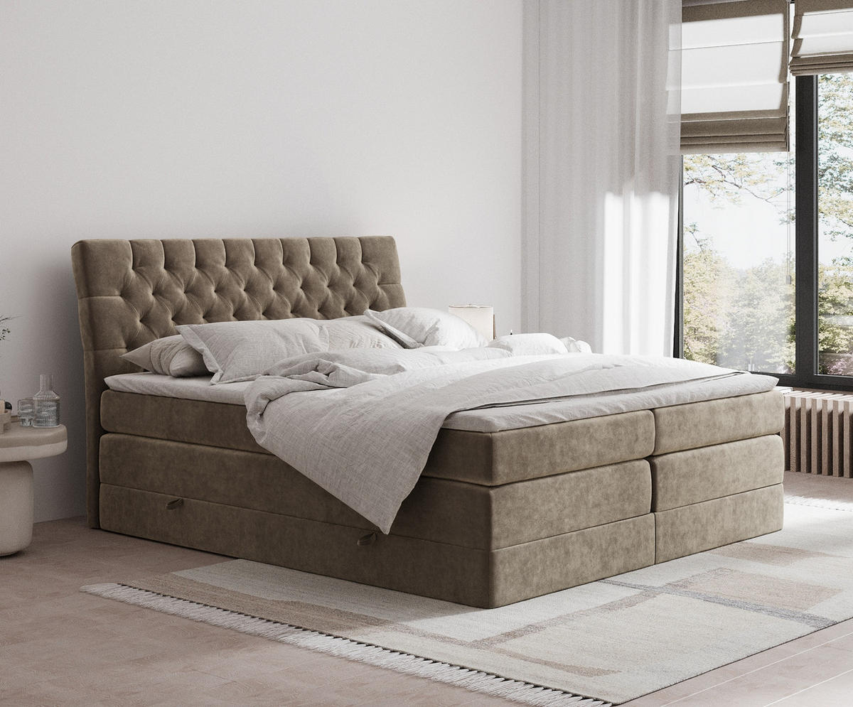 BOXSPRINGBETT Seraphine Braun 140/200 cm - Schwarz/Braun, Holz/Holzwerkstoff (140/200cm) - Maison de Reve