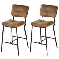 BARHOCKER 2er-Set Gepolsterte in Wildlederoptik mit Rückenlehne und Fußstütze, 69 cm Sitzhöhe - Braun, Metall (46/102/51cm) - Meubles Cosy