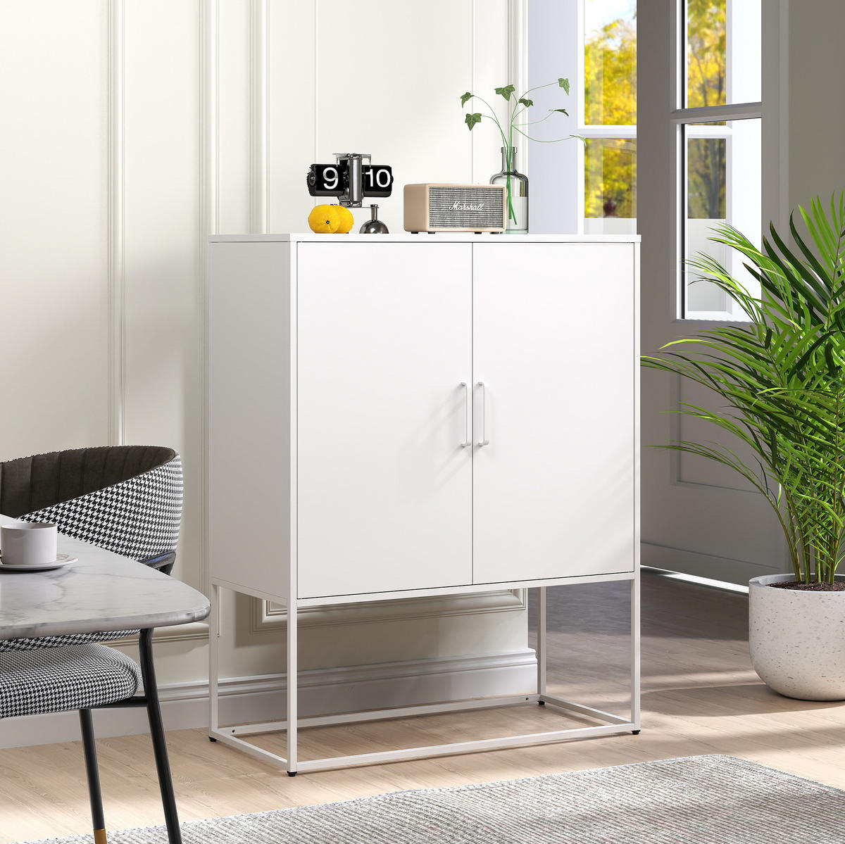 SIDEBOARD 85/40/109 cm Weiß aus Metall mit Magnettüren - Weiß, Metall (40/109/85cm) - OKMYHOME