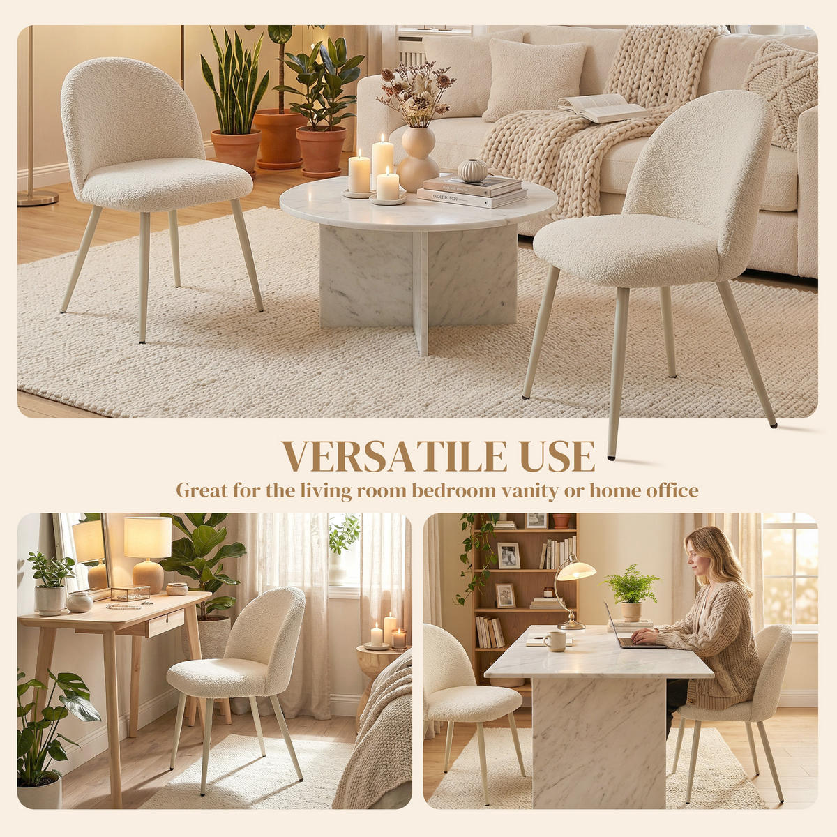 ESSZIMMERSTÜHLE 2ER-SET aus Polyester Metall Cremeweiß - Creme, Textil/Metall (50.5/78.5/57.5cm) - HOMCOM