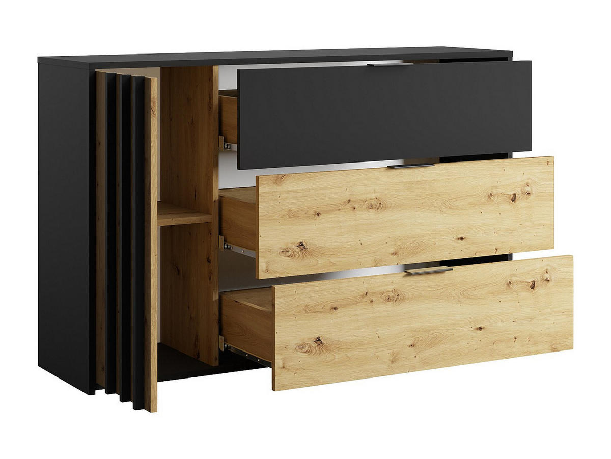 KOMMODE - 125 cm x 36.5 cm - holz - schwarz, naturfarben hell Tunalo - Schwarz/Naturfarben, Holz (125/79.7/36cm) - Vente-Unique