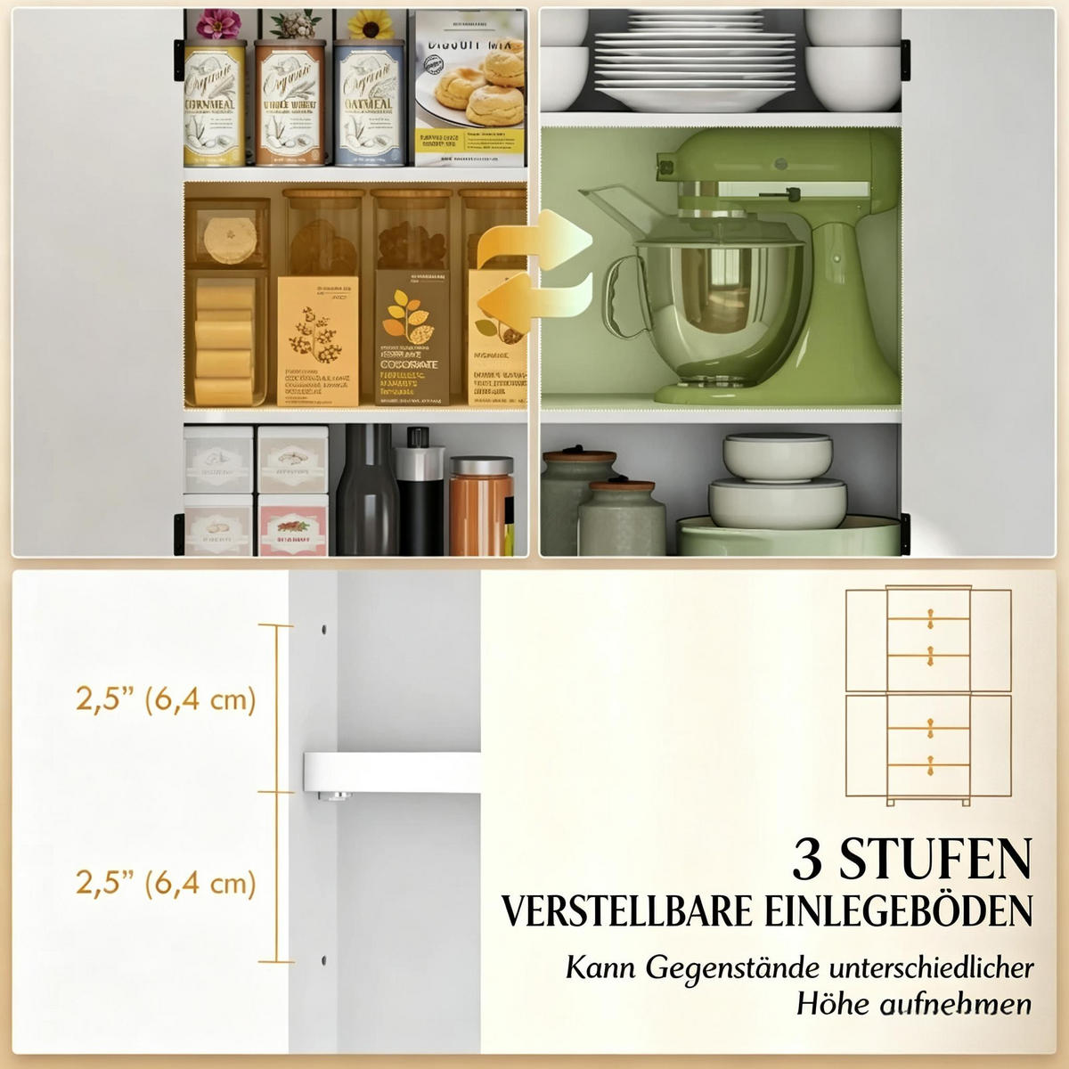 HIGHBOARD DE-38829 76/40/178,5 cm 4 Glastüren und 4 verstellbare Regale Weiß/Braun - Weiß, Holzwerkstoff (76/178.5/40cm) - ComfortXL