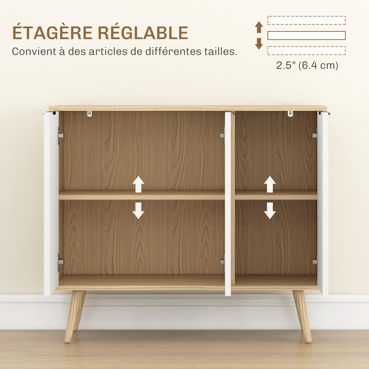 SIDEBOARD DE-11148 Chevron-Muster, 2 Türen Naturholz - Naturfarben, Holzwerkstoff (91.5/77.4/35cm) - ComfortXL
