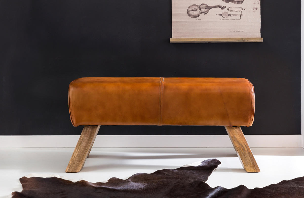 SITZHOCKER – Leder/Mango-Holz, 90x30x43 cm, Braun - Braun, Mangoholz/Leder (90/43/30cm) - KADIMA DESIGN