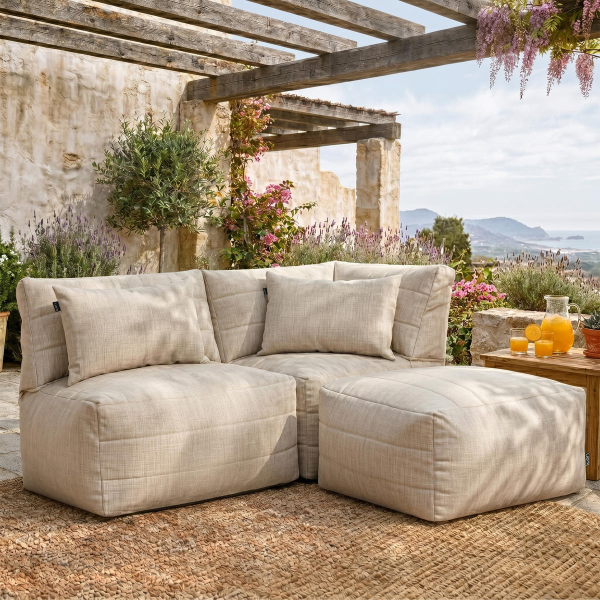 SITZSACK-SOFA 3-tlg. modular outdoor Noa - Beige, Textil (228/70/78cm) - icon