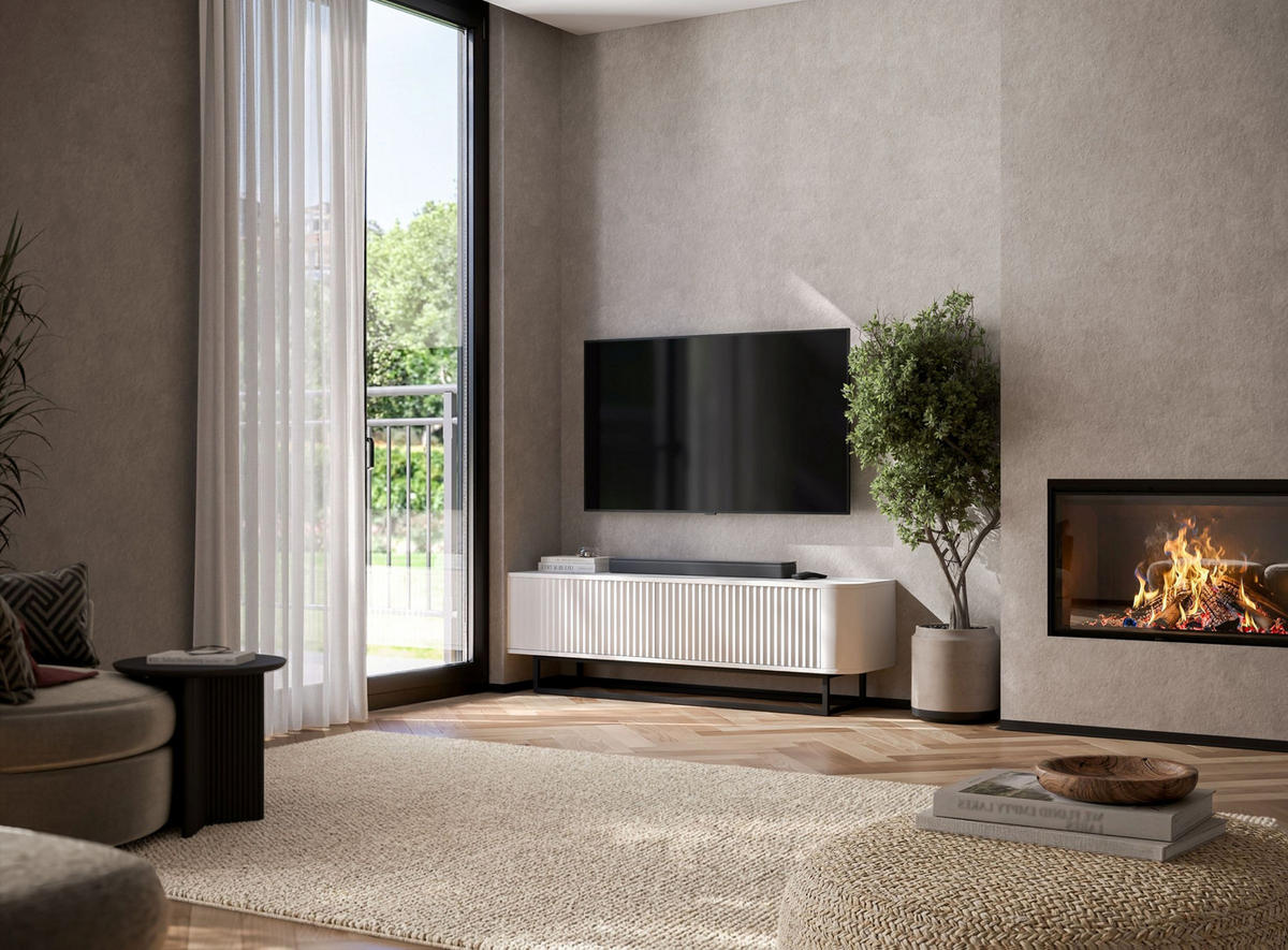 TV STOLÍK Aurora biely matný 140 cm s kovovým rámom - biela/zlatá, kov/kompozitné drevo (140/44/35cm) - Meble Lindner