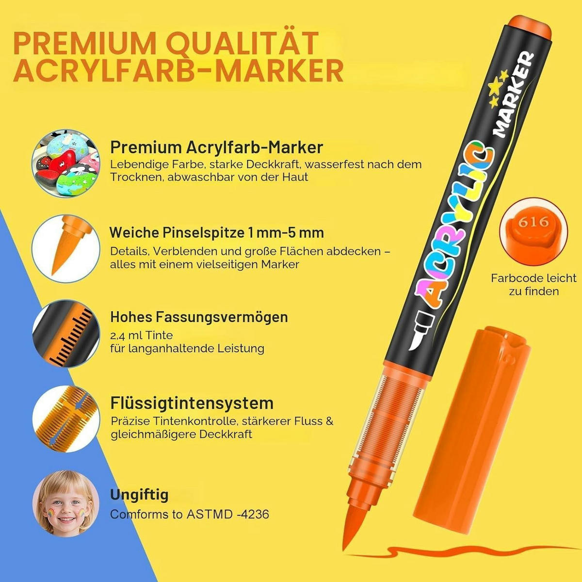 MARKER-SET 162 Farben Acryl-Marker wasserfest - Multicolor, Kunststoff (13/15/26cm)