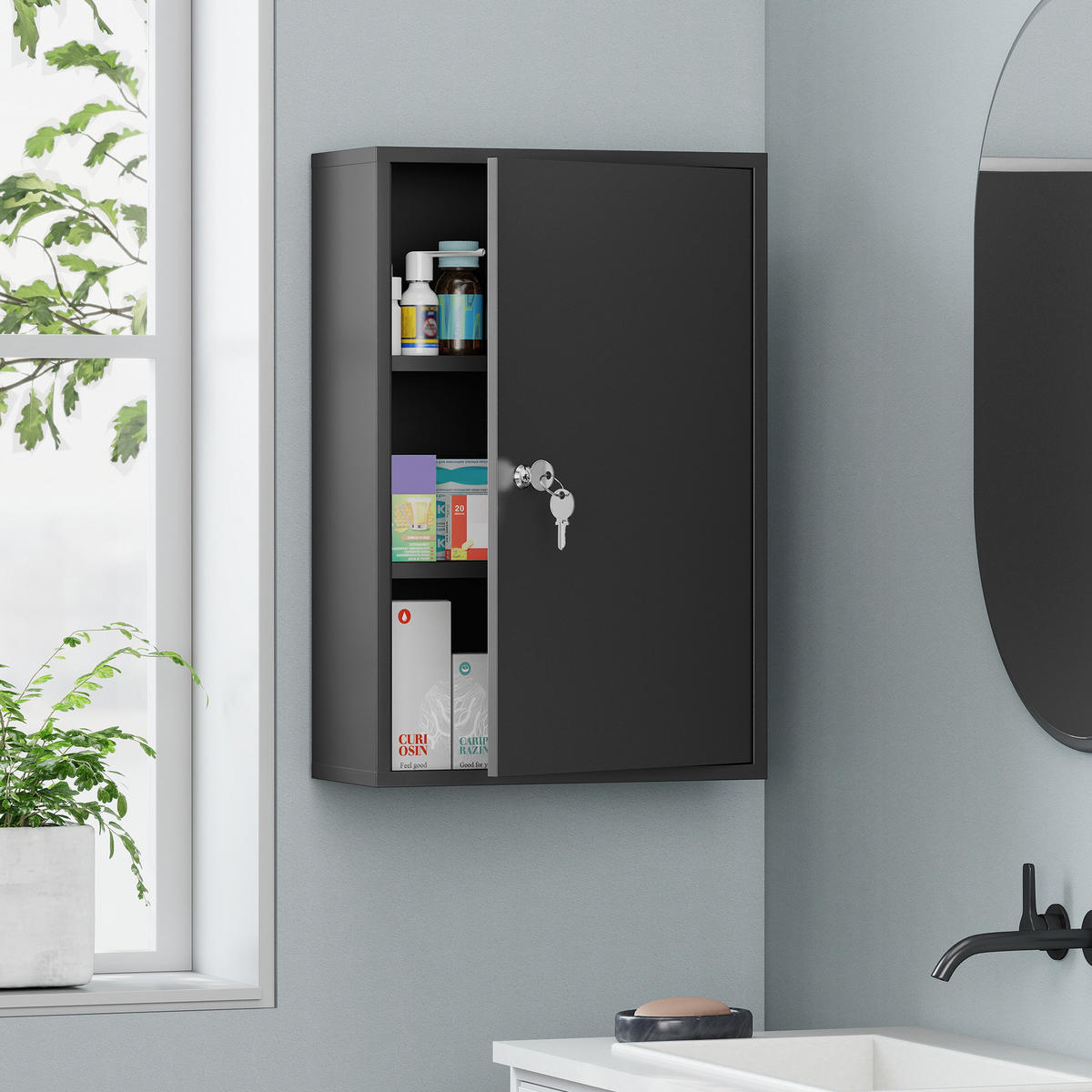 MEDIZINSCHRANK Metall Schwarz - Schwarz, Metall (18/60/40cm) - Kleankin