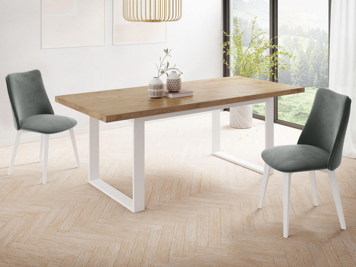 ESSTISCH Sana rechteckig ausziehbar, Lancelot Eiche 140/200/80/75 cm - Eichefarben/Weiß, Holzwerkstoff/Metall (140/80/75cm) - WFL GROUP
