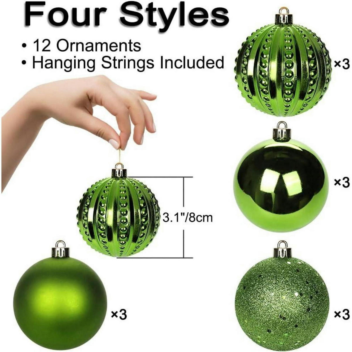 WEIHNACHTSKUGELN 12-teiliges Set 8 cm Grün Bruchsicher Kunststoff - Grün, Kunststoff (8/8/8cm)
