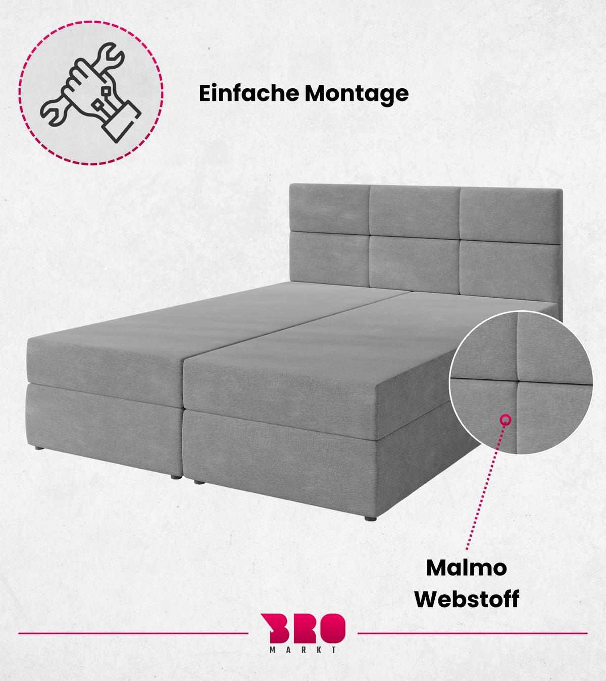 BOXBETT Boston mit Topper 180/200 Hellgrau - Hellgrau, Holzwerkstoff/Textil (180/200cm) - Bromarkt