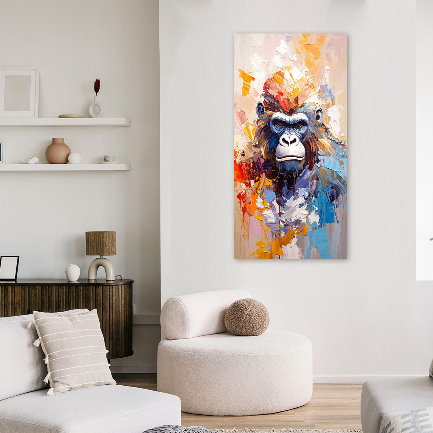 LEINWANDBILD Bunte Gorilla-Abstraktmalerei 60x120cm - Multicolor, Textil (60/120cm) - Feeby