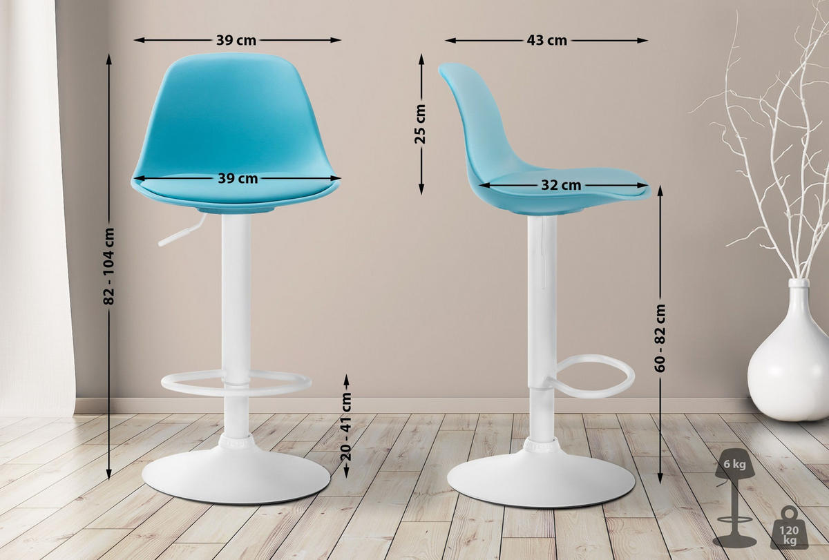 BARHOCKER Kiel höhenverstellbar 82-104 cm blau - Blau, Kunststoff (39/82/43cm) - furnicato