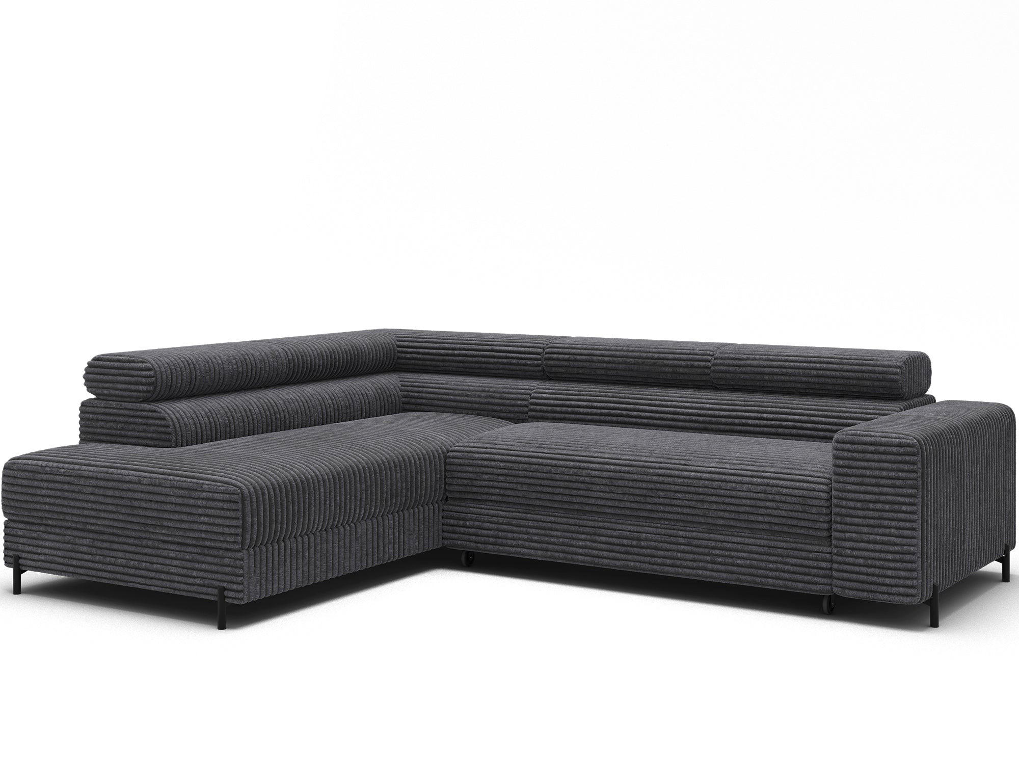 ECKSOFA COLESIO L-Form, Schlaffunktion, Bettkasten, verstellbare Kopfstützen, Wellenfederung, Metallfüße, breiter Cordstoff - Anthrazit/Schwarz, Kunststoff/Metall (269/204cm) - Wohnideebilder