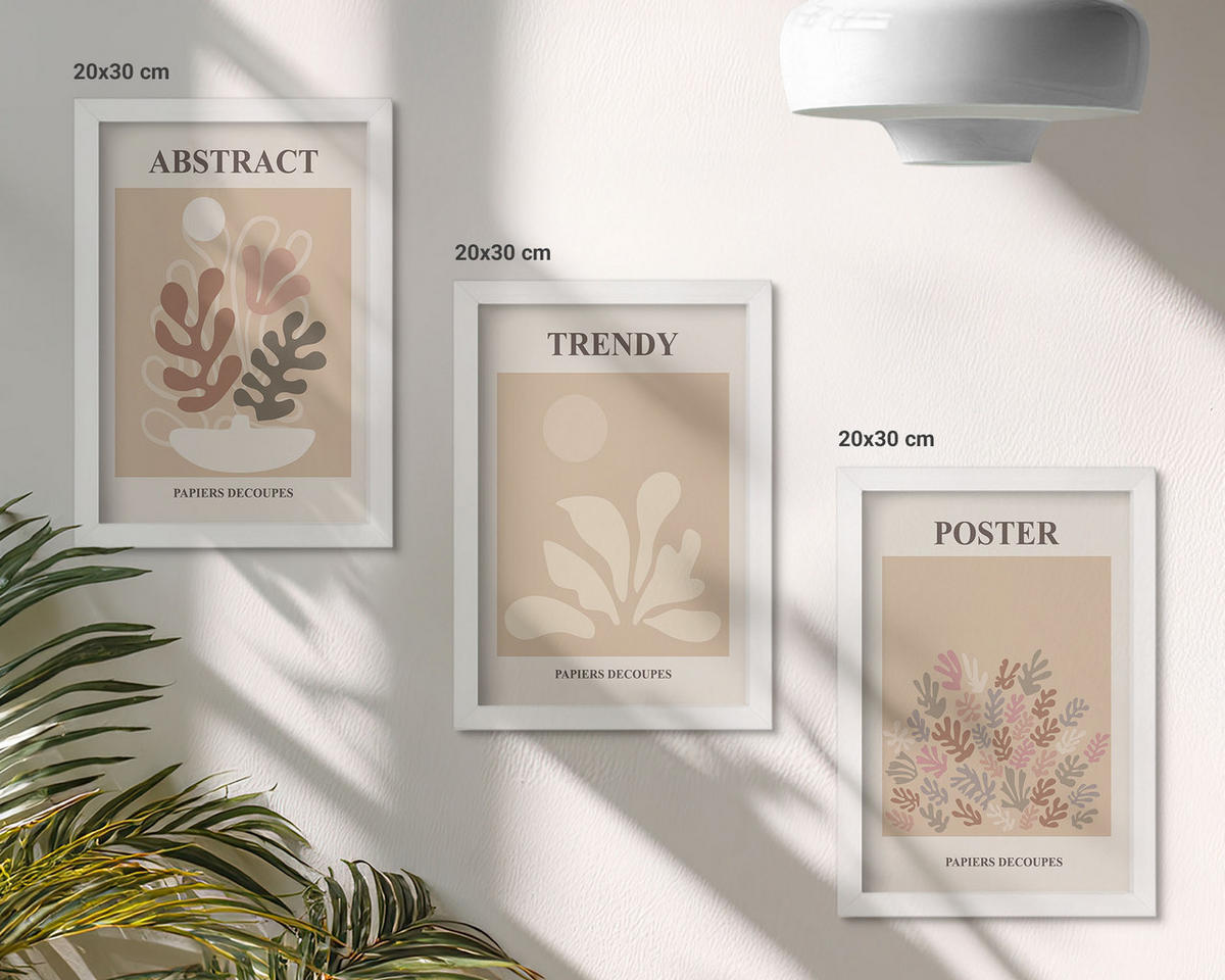 WANDBILDER 3er-Set - 20x30 cm Weißer Rahmen - Pflanzenmotive beige braun - Weiß, Kunststoff (20/30cm) - ArtPrintCave