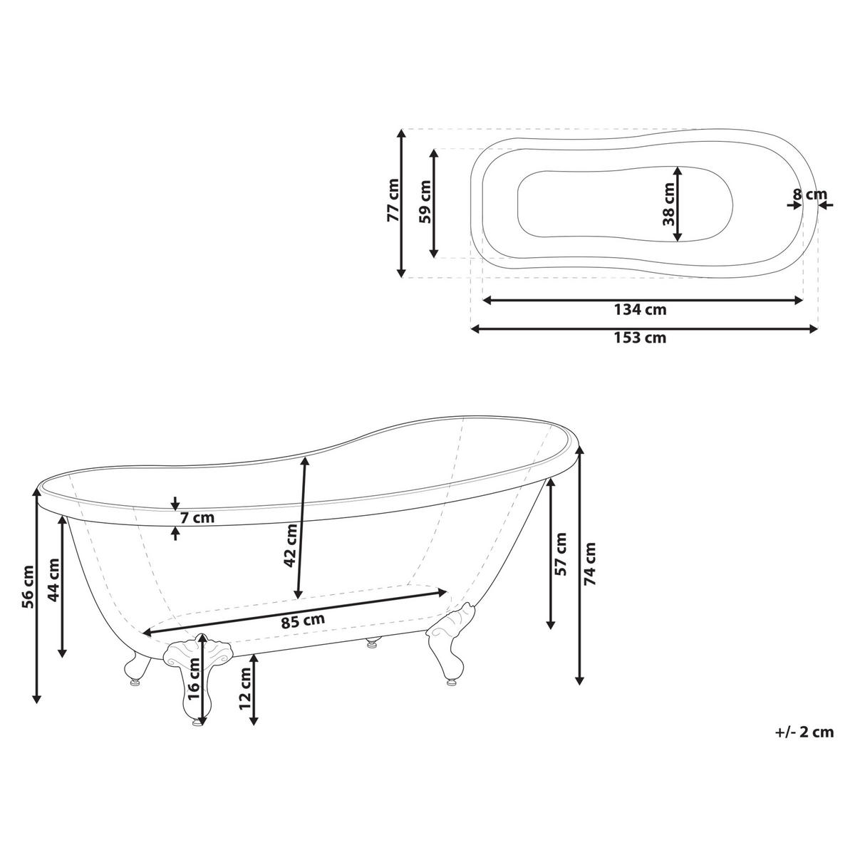 BADEWANNE FREISTEHEND 77x153x74 cm schwarz Cayman - Schwarz, Kunststoff (77/74/153cm) - Beliani