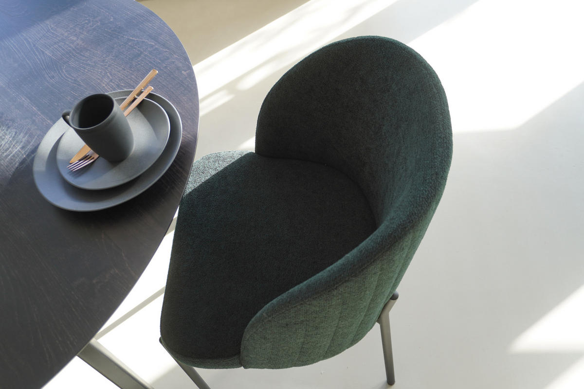 STUHL Kris bouclé grün - Schwarz/Grün, Textil/Metall (53/84/53cm) - INKA furniture