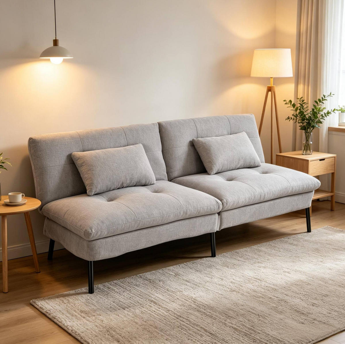 SCHLAFSOFA 2-Sitzer mit verstellbarer Rückenlehne 176 x 64 x 84 cm Hellgrau - Hellgrau, Metall (176/84/64cm) - Meubliv