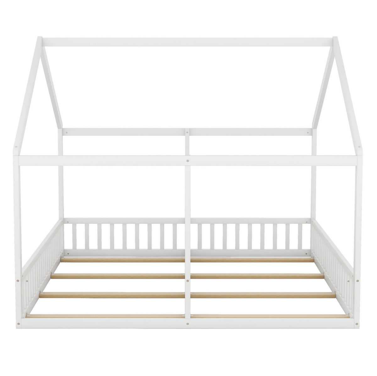 HAUSBETT 90/200 cm in Weiß, 2-in-1-Design mit Schutzgitter - Weiß, Holz (90/200cm) - Flora Grace