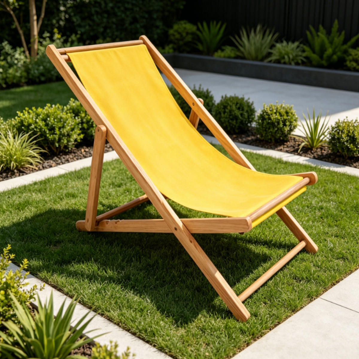GARTENLIEGESTUHL – Massivholz und Segeltuch - Gelb, Holz (58/92/128cm)
