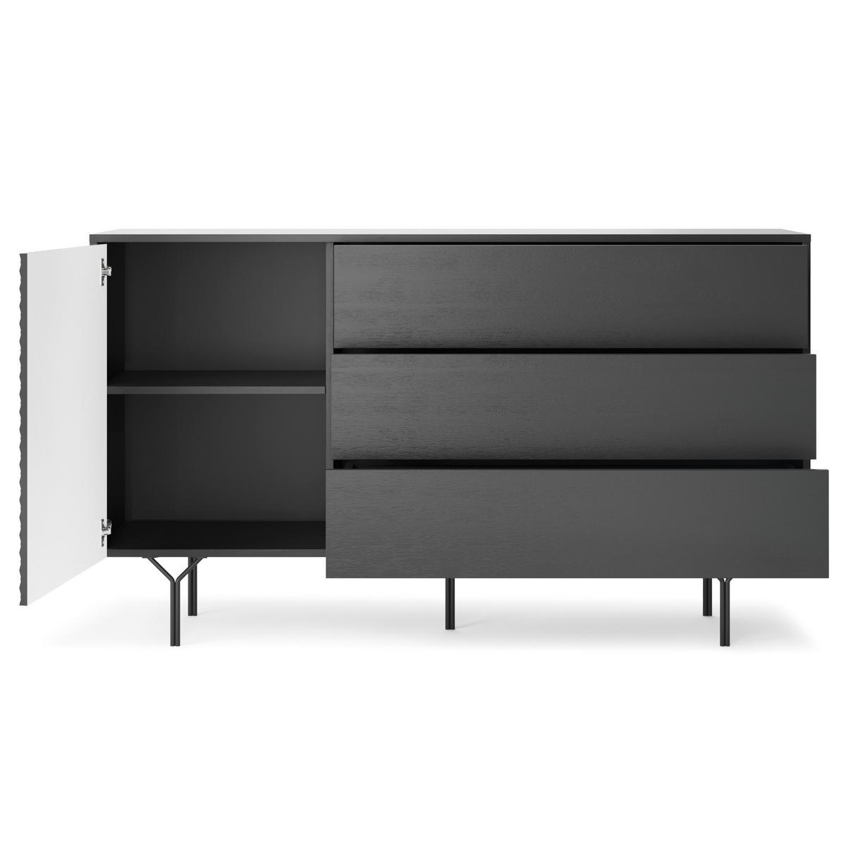 SIDEBOARD ORILLIA KOM1-1D3S Fräste Fronten, Schwarz - Schwarz, Holzwerkstoff/Kunststoff (144/83/38cm) - Komodee