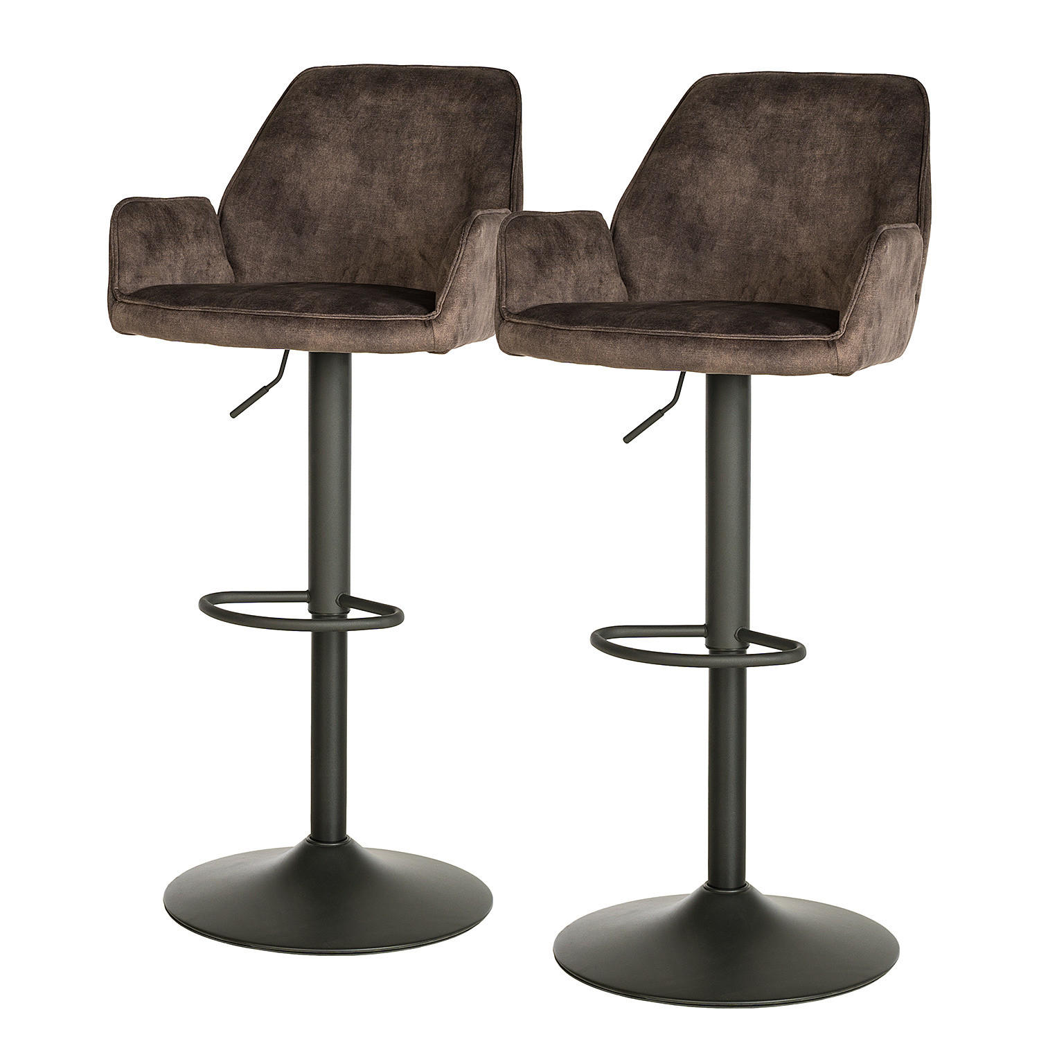 BARSTUHL - 2er-Set - Samt / Eisen - Schwarz/Braun, Textil/Metall (52/99/51cm) - home24