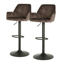 BARSTUHL - 2er-Set - Samt / Eisen - Schwarz/Braun, Textil/Metall (52/99/51cm) - home24