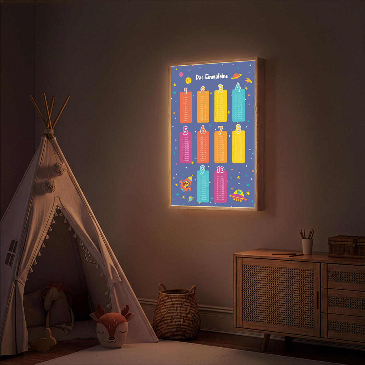 NACHTTISCHLAMPE MIT AKKU Pädagogisch - Rechnen lernen - Raum - Einmaleins 70x100 cm - Dunkelblau, Holzwerkstoff (8/70/100cm) - OnlyWow
