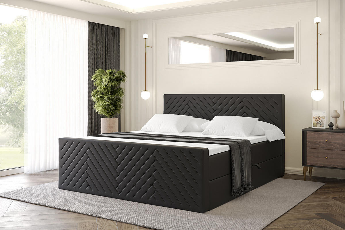 BOXBETT mit Matratze und Lattenrost - VEXA-Z - 200x200 - Schwarz Kunstleder - Schwarz, Holzwerkstoff (200/200cm) - ALTDECOR