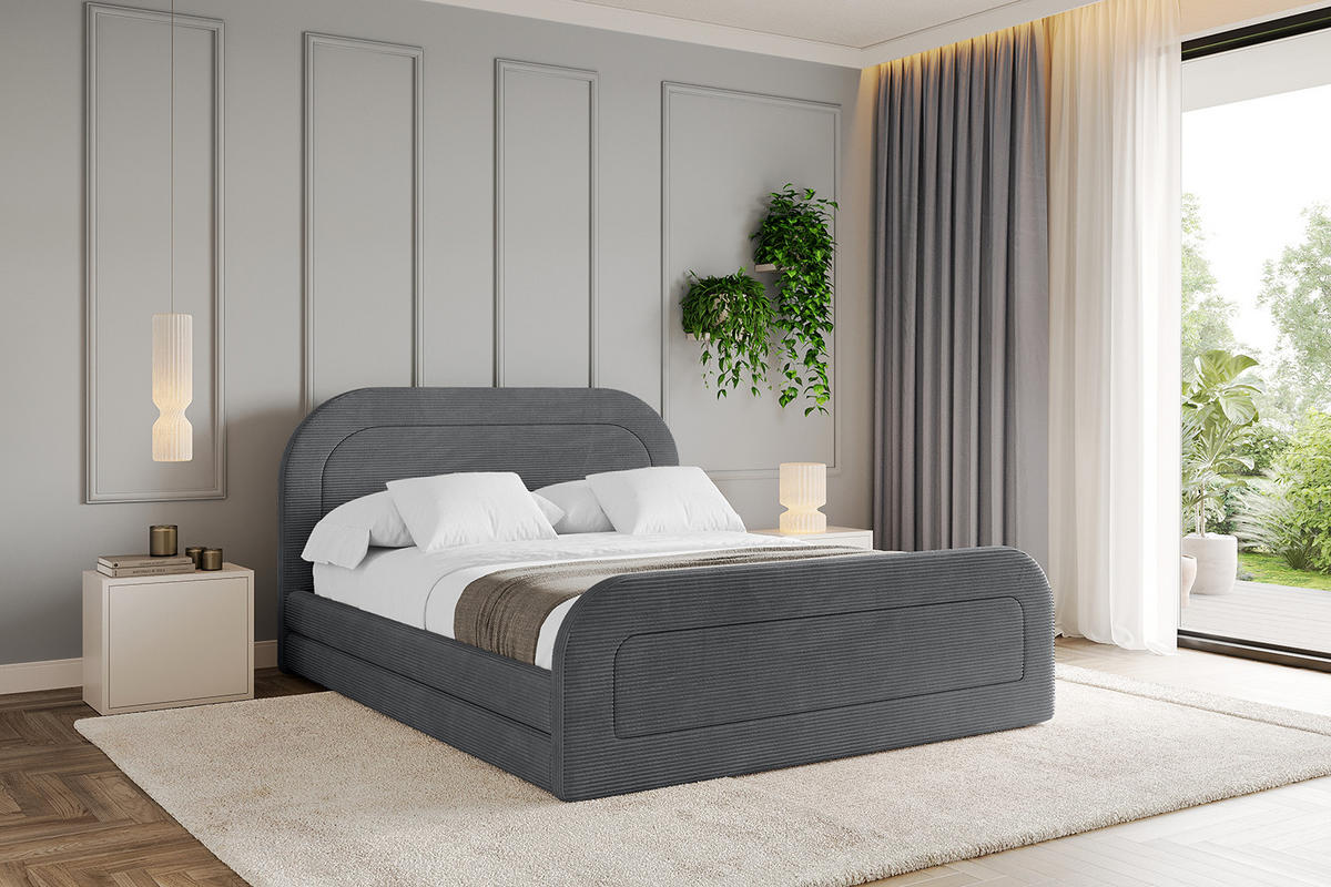 POLSTERBETT mit Bettkasten, Fußteil und Lattenrost, Boxbett mit Matratze H3/H4 - LERIS-Z 120x200 Dunkelgrau - Anthrazit, Holzwerkstoff/Textil (120/200cm) - ALTDECOR