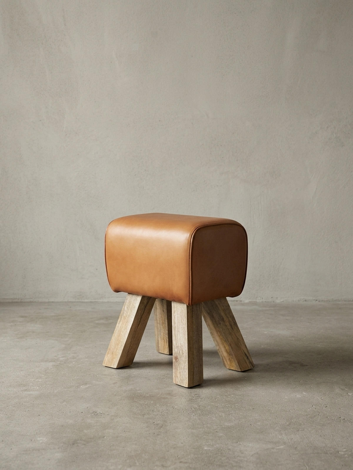 SITZHOCKER Retro Landhaus Holzbeine, Braun 40x30x47 cm - Braun, Mangoholz/Leder (40/47/30cm) - KADIMA DESIGN