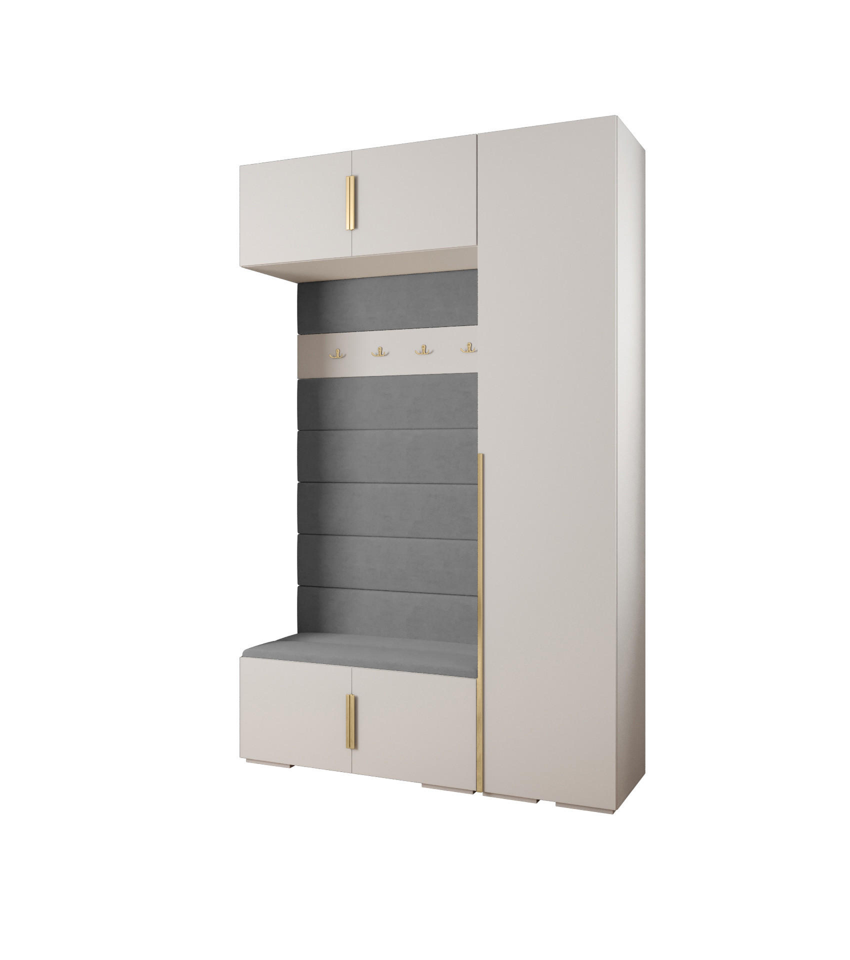 Abiks Möbel Garderoben-Set Weiß, Grau, Gold 150x236.7x47 cm