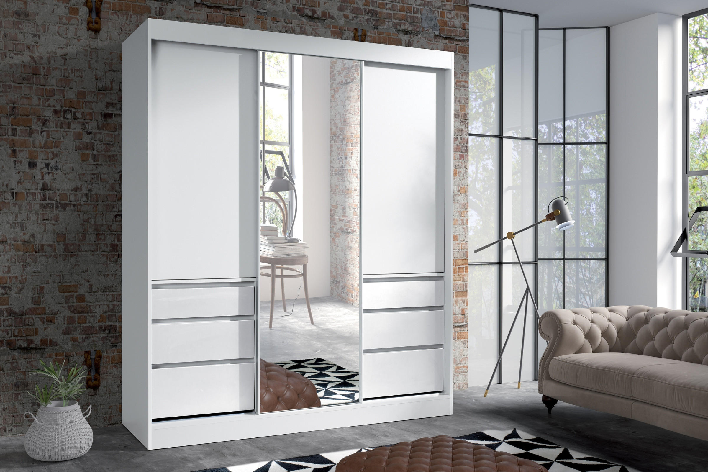 SCHWEBETÜRENSCHRANK HAITI 180/216 cm in Weiß Matt - Weiß, Holzwerkstoff (180/65/216cm) - Deine Möbel 24