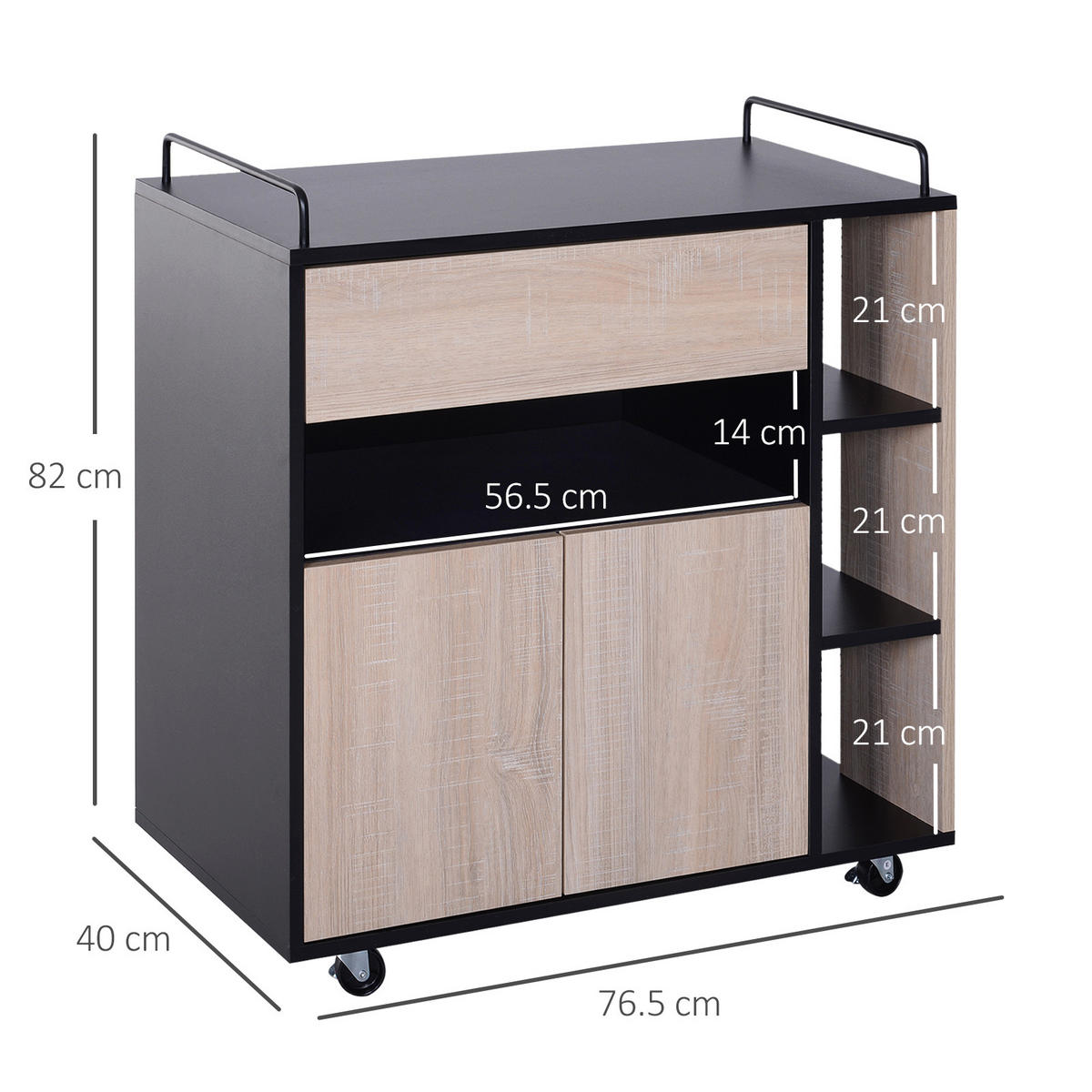 KÜCHENWAGEN, Rollwagen mit Schublade und Eichenholztür, 76,5 x 40 x 82 cm - Multicolor, Metall (76.5/82/40cm) - FORIOUS