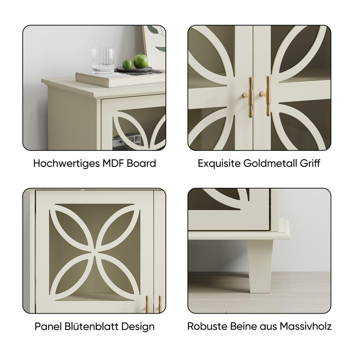 SIDEBOARD mit Hartglastüren, verstellbaren Einlegeböden und Stauraum, Creme - Creme, Holzwerkstoff (80/87/38cm) - Redom