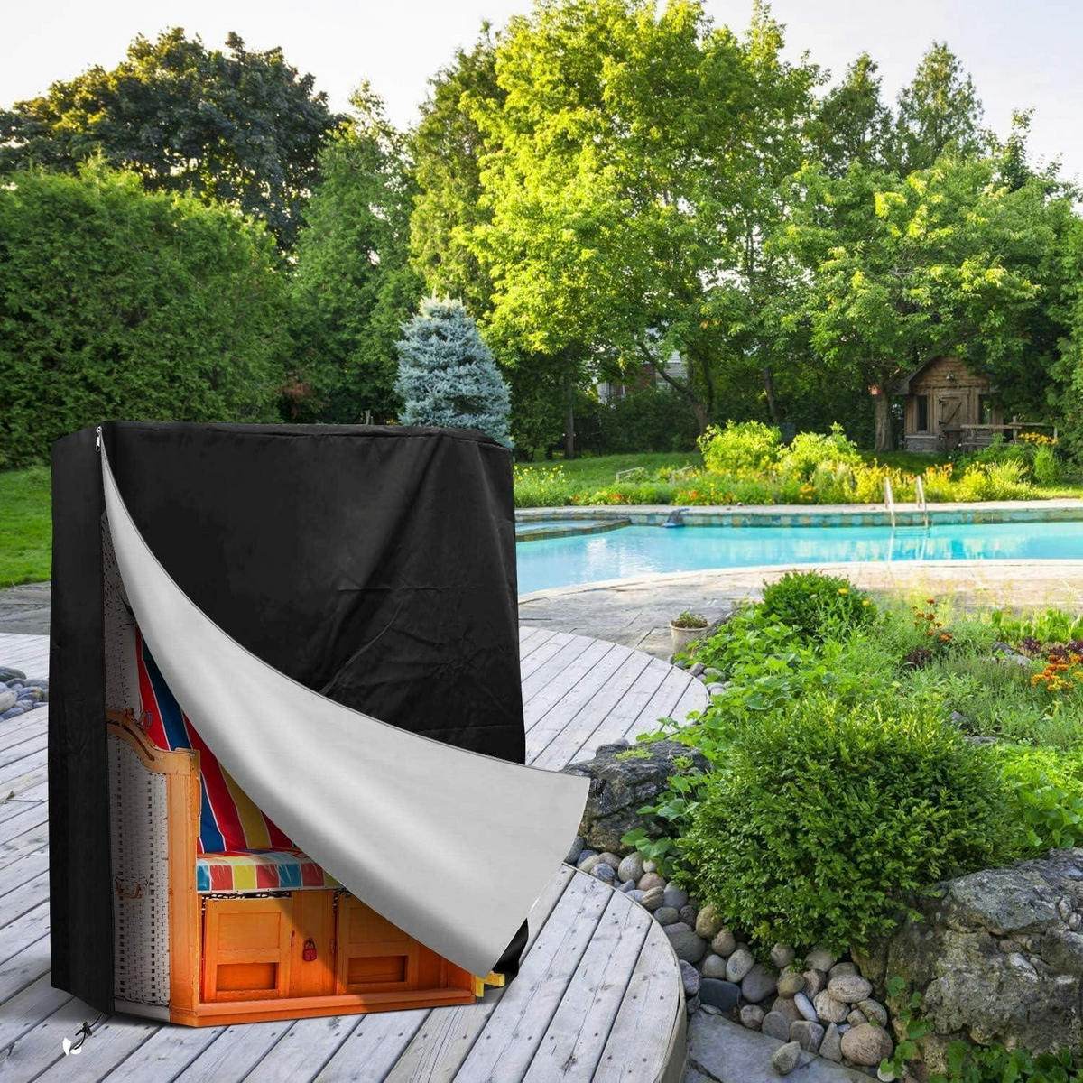 STRANDKORB Schutzhülle 130 x 100 x 170/140 cm - Schwarz, Kunststoff (170/130/100cm)