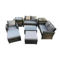 GARTENMÖBEL-SET SOFA STUHL MIT RECHTECKIGEM COUCHTISCH 2 HOCKER 2 BEISTELLTISCHE Polyrattan Dunkelgrau Gemischt 7-Sitzer - Dunkelgrau, Metall - Fimous