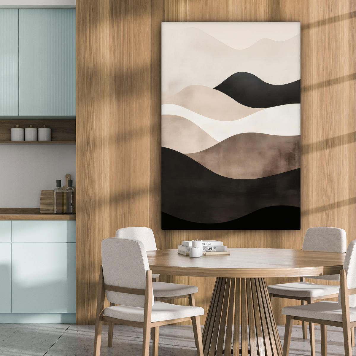 LEINWANDBILD Abstrakt - Landschaft - Wellen - Cremefarben 80x120 cm - Cappuccino, Textil (80/120cm) - MuchoWow