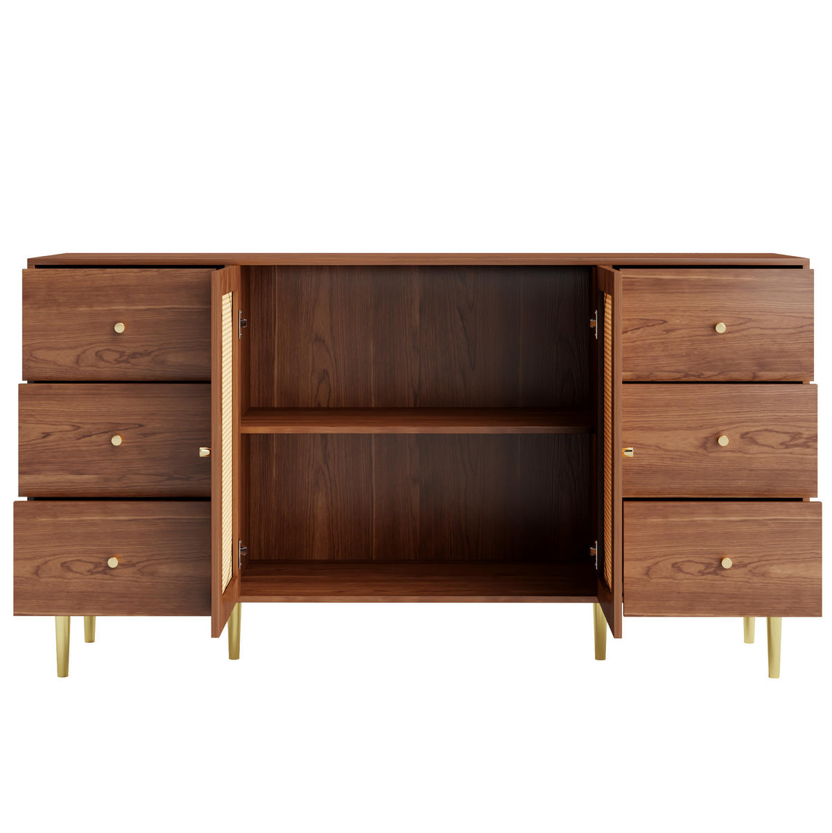 SIDEBOARD 160/40/90 cm aus MDF mit Rattantüren Natur - Eichefarben, Holzwerkstoff (160/90/40cm) - Modenvie
