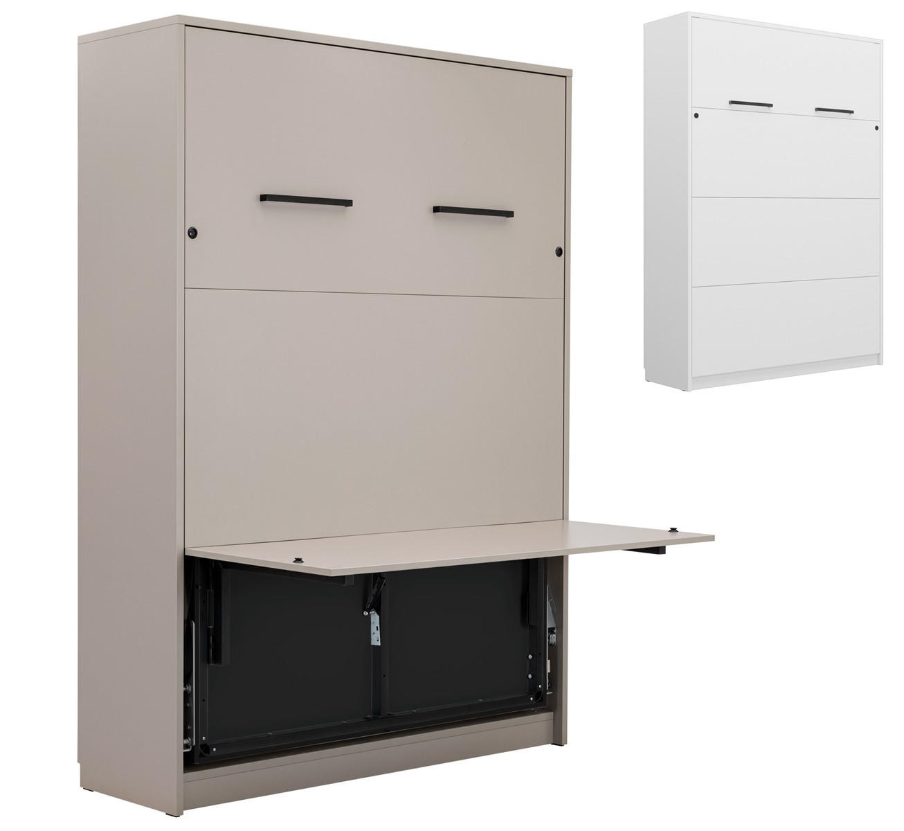 SCHRANKBETT Wandklappbett vetikal GN120x200 mit Schreibtisch und LED - Weiß-Matt - Weiß, Holzwerkstoff (120/200cm) - QMM TraumMöbel