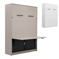 SCHRANKBETT Wandklappbett vetikal GN120x200 mit Schreibtisch und LED - Weiß-Matt - Weiß, Holzwerkstoff (120/200cm) - QMM TraumMöbel