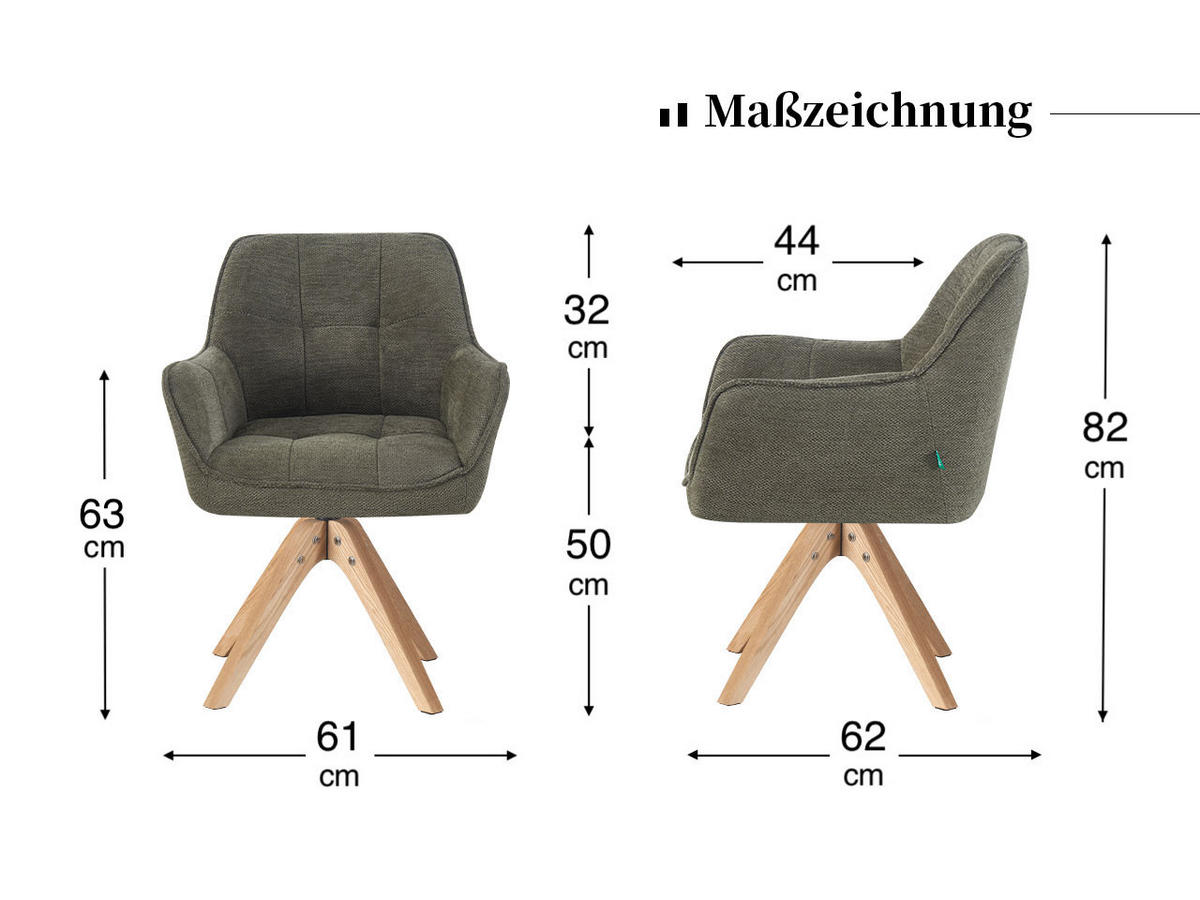 ESSZIMMERSTUHL THOMAS-LINA 2er-Set 360°drehbar - Dunkelgrün, Holz/Textil (61/82/62cm) - DUBI Möbel